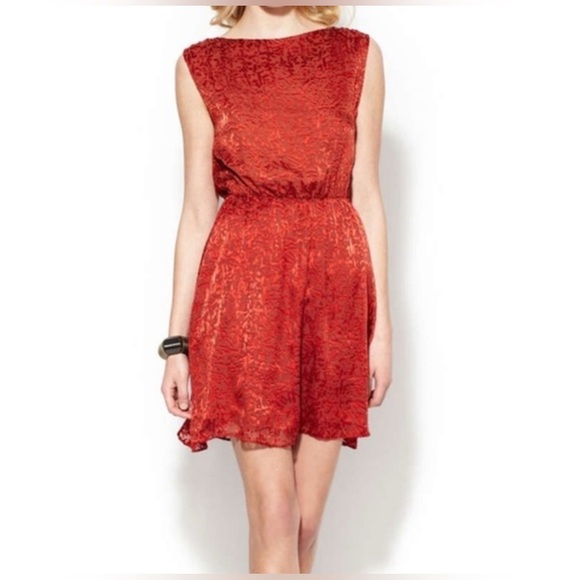 Alice + Olivia Annice Velvet Burnout Dress Rust Red Silk Blend Boho Glam Small - Picture 1 of 5